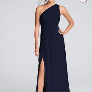 One-Shoulder Chiffon Davids Bridal Bridesmaids Dress sz 12 Marine color